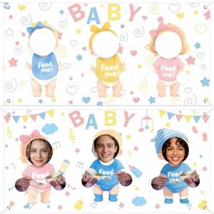 2 Pcs Feed The Baby Game Baby Shower Game Backdrop Funny Baby Shower Juegos Para Blindfolded Feeding Me Game Banner for Gender Reveal Wedding Party Activities for Guests Photo Booth Props