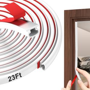 alophoty Weather Stripping Door Seal - 23 Ft Self-Adhesive TPE Rubber Door Seal Strip for Door Frame/Window Seal, Soundproofing & Insulation Strip to Block Drafts, Wind, Noise, Dust (White) (White D (WH: 0.350.24 in))