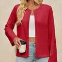 Saodimallsu Womens Lightweight Cardigans Open Front Long Sleeve One Button Casual Crewneck Loose Knit Shrug Sweater (Red)