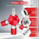 3 Way Air Hose Splitter,Red Air Manifold,Air Compressor Splitter 1/4 NPT Coupler, Flat Hex Manifold Air Couplers and Quick Connect Plug,with 1/4"" NPT I/M Industrial Type Swivel Air Plugs (A)