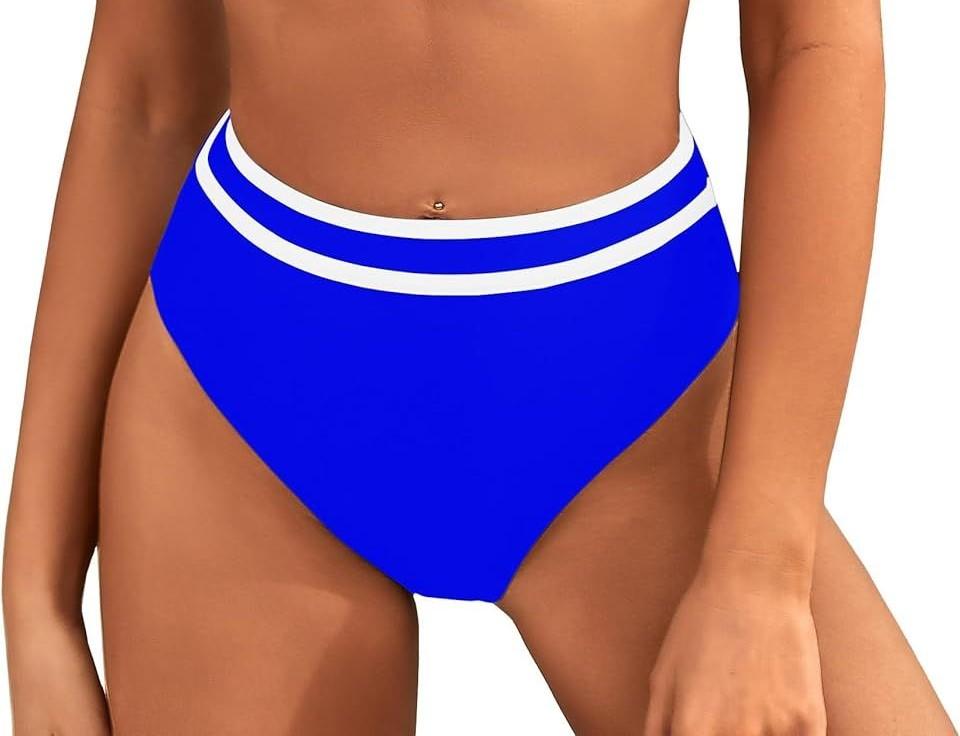 BMJL Women's High Waisted Bikini Sporty Swimsuit Color Block Cheeky High Cut Bathing Suit (Large, Royal Blue011)