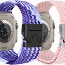 Nylon Braided Watch Bands Compatible with iWatch Series 11/10/9/8/7/6/SE/5/4/3/2/1, Sport Strap for 38mm/40mm/41mm/42mm Women Men, Stretchy Nylon Band with Zinc Alloy Parachute Buckle