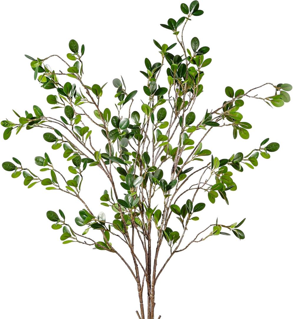 Sggvecsy 43 3Pcs Artificial Ficus Branches Faux Leaf Spray Green Eucalyptus Branches Artificial Greenery Stems Fake Ficus Twig Plants for Home Office Wedding Vase Filler Shop Decoration