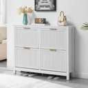 VIPLUMI 4 Flip Drawers Shoe Cabinet Storage for Entryway, Narrow Hidden Wood Shoes Organizer Cabinet Front Door Entrance Thin Free Standing Front Door Shoe Rack Storage for Entryway(White) (Large)