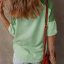 Dokotoo Womens Summer Shirts Casual Short Sleeve 1/4 Button Solid Collar Neck Curved Hem Pullover Sweatshirts Tops (Green, L)