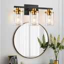 GROWER 3 Light Bathroom Light Fixtures, Black Vanity Light for Bathroom, Bathroom Vanity Lights Over Mirror with Clear Glass Shade, Vanity Lighting Fixtures, Wall Lamp Sconces for Bedroom, Porch