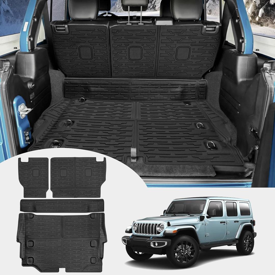 Cargo Mats for 2021-2025 Jeep Wrangler JL 4XE Trunk Mat with Backrest Liner All Weather TPE Protector Rear Back Seat Mats for 2021 2022 2023 2024 2025 Wrangler JL 4XE 4 Door Accessories