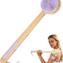 Back Scrubber for Shower - Double-Sided Silicone and Super-Dense Bristles for Deep Cleaning & Exfoliation, Bamboo Long Handle with Wider Anti-Slip Grip, Body Exfoliator for Wet or Dry Brushing