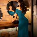 YMDUCH Women's Elegant Sleeveless Off Shoulder Bodycon Long Formal Party Evening Dress (Blue, XXL)