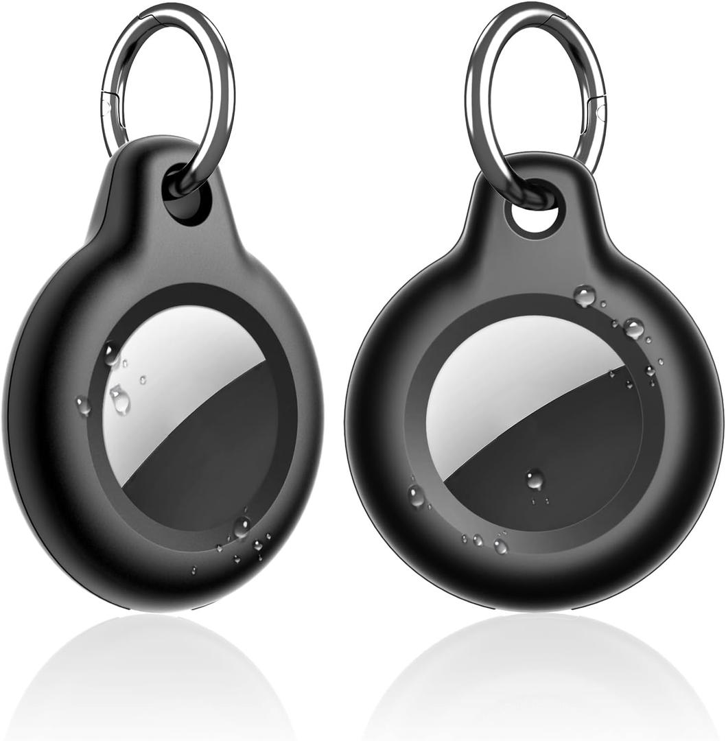 SUPFINE Waterproof Airtag Holder,2 Pack Air tag Keychain,Hard PC+TPU Full Body Protective Case with Loop Key Ring for Apple Tags,IPX8 Cover for Wallet,Luggage,Cat,Dog,Pets,for Item Finder(Black)