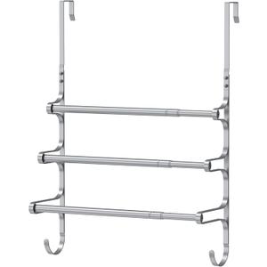 Over The Door Towel Rack, Over Door Towel Rack for Bathroom Door, Triple Towel Storage Holder with Hooks (Silver Gray, 17.32" L)