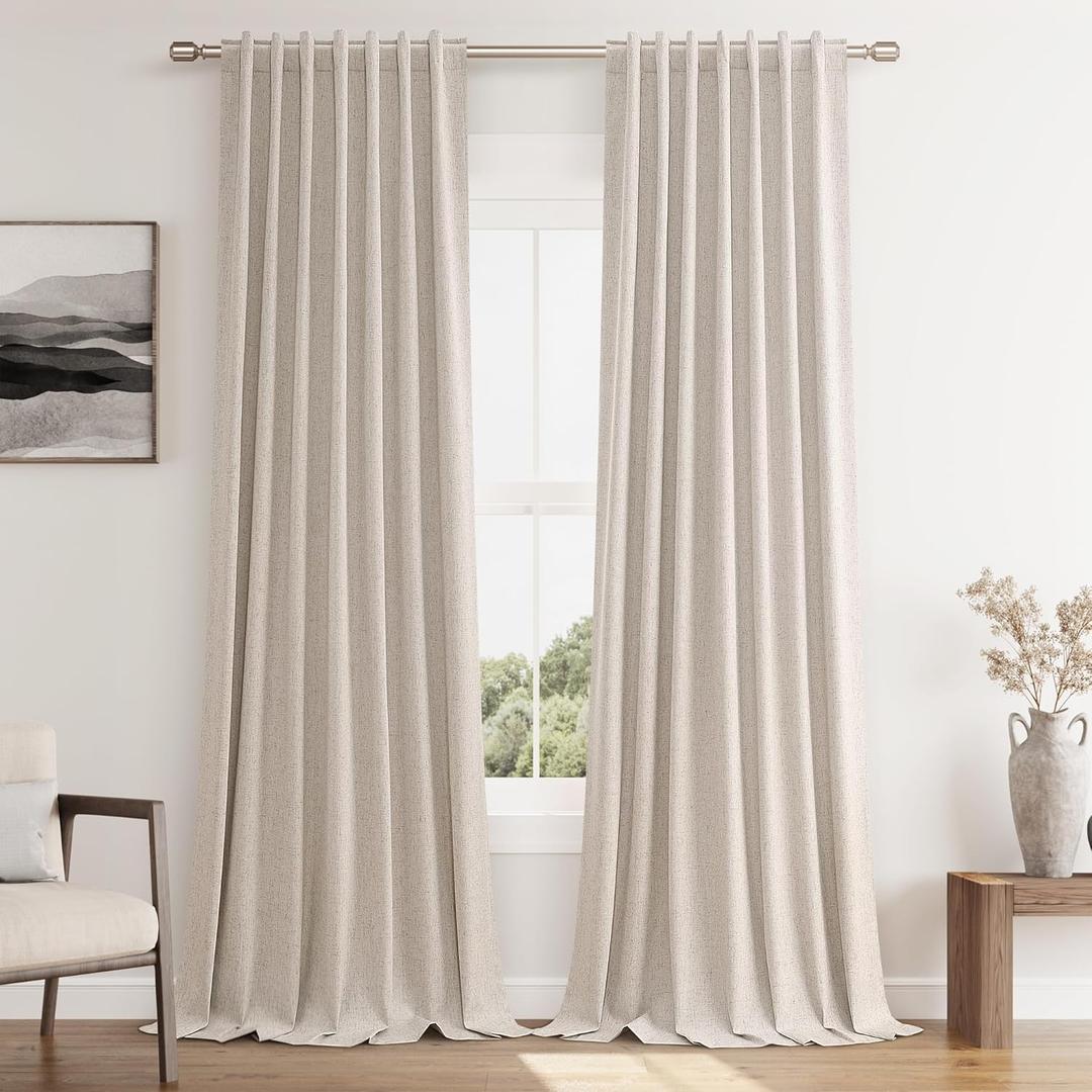 Guken Oatmeal Linen Blackout Curtains 84 Inch Length 2 Panels Set for Living Room Bedroom Back Tab Thermal Insulated 100% Black Out Linen Drapes Room Darkening Window Curtains 84 Inches Long, 52"W x 84"L