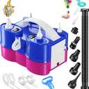 3-in-1 Electric Balloon Pump, Portable Air Pump for Latex 260q Foil Balloons, Dual Nozzle Balloon Blower Machine for Party Decoration, 110V AC Inflator Deflator for Inflatables Pool Floats Mattress (Blue Pink)