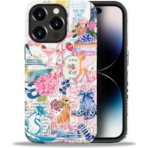 Case for iPhone 13 Pro Max,Shockproof TPU Bumper Drop Protection Hybrid 2-Layer Hard Cover for iPhone 13 Pro Max-Surfing Beach Flower Collage