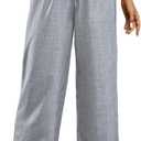 Women's Teacher Outfits Casual Pants Trendy Flowy Wide Leg Pull On Elastic Waist Long Beach Lounge (Gray, L)