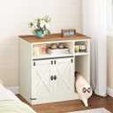 Hzuaneri Cat Litter Box Enclosure, Hidden Litter Box Furniture with Storage, Wooden Cat Cabinet with Scratch Pad, Farmhouse Cats House, TV Stand End Table, Rustic Brown and White CB87514X