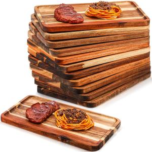 Roshtia 12 Pcs Acacia Wood Serving Tray Rectangular Wooden Serving Platter Christmas Dinner Plates Wood Cheese Charcuterie Board for Food Vegetable, Charcuterie, Appetizer (8'' X 12'' X 0.6'')