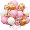 OuMuaMua 60Pcs Pink Gold Confetti Latex Balloons Kit, 12 Inch Pink White Gold Helium Mother's Day Balloons Party Supplies for Confession Proposal Wedding Girl Birthday Baby Shower Party Decoration