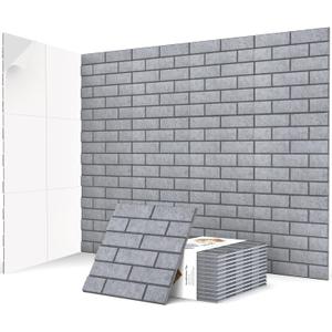 ArtVivid 12Pack Acoustic Wall Panels, 12"×12"×0.4" Self-Adhesive 3D Brick Pattern Sound Proof Panels for Walls, High Density Decorative Acoustic Foam Sound Proofing for Recording Studios, Home, Grey