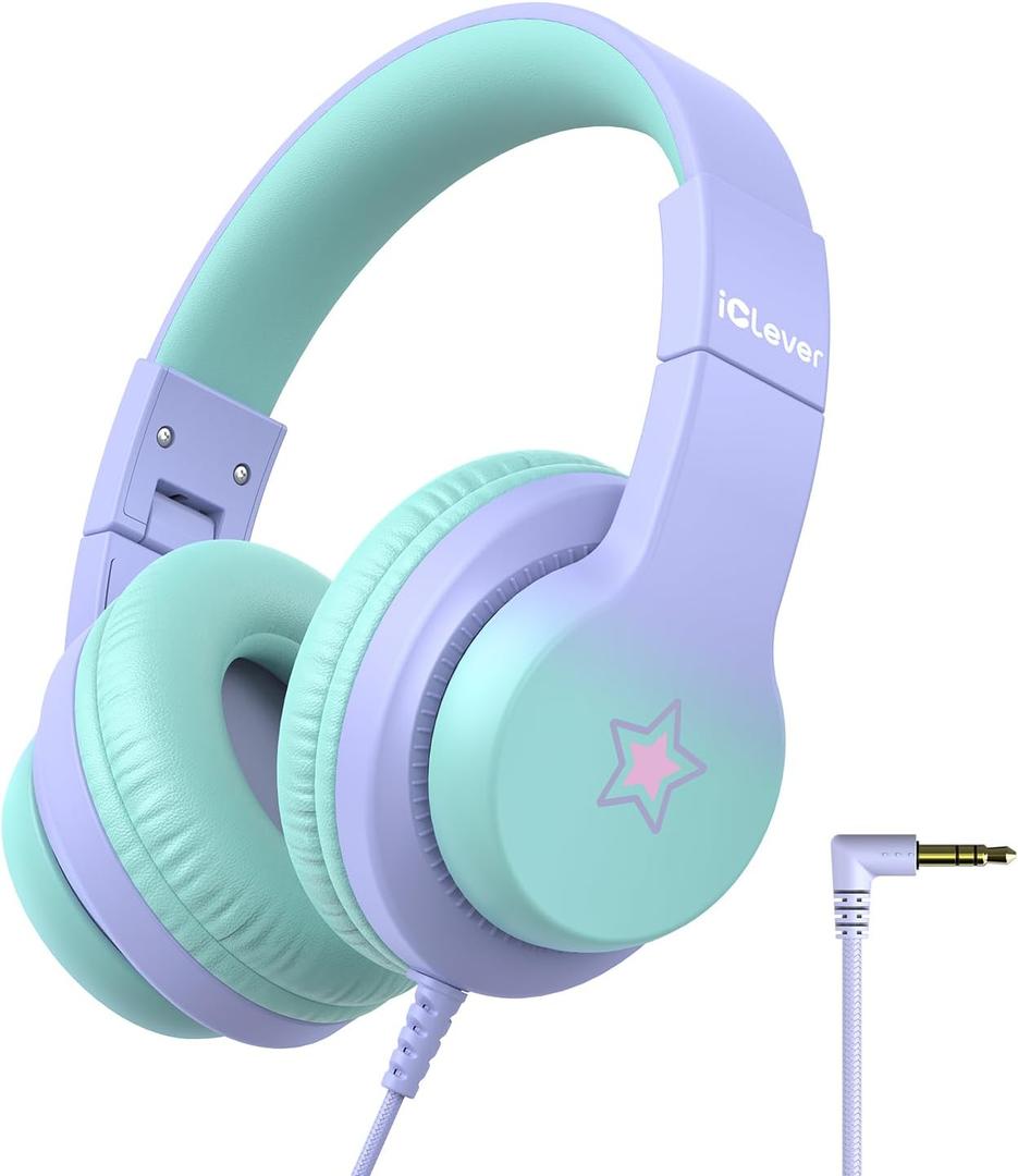 iClever HS19S Kids Headphones, 85dBA Safe Volume Limiter - Over Ear Stereo Headphones for Kids Boys Girls, Foldable 3.5mm Jack Wired Headphone for iPad/Tablet/School/Travel