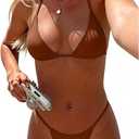 XUNYU Thong Bikini Sets for Women - Brazilian Micro String Bikinis Sexy Two Piece Swimsuit Triangle Top Halter Bathing Suits (Brown, S)