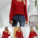 Ficerd Women's Puff Long Sleeve Tunic Tops Pleated Crew Neck Blouses Dressy Casual Loose Fit Fall and Winter Shirts (M)