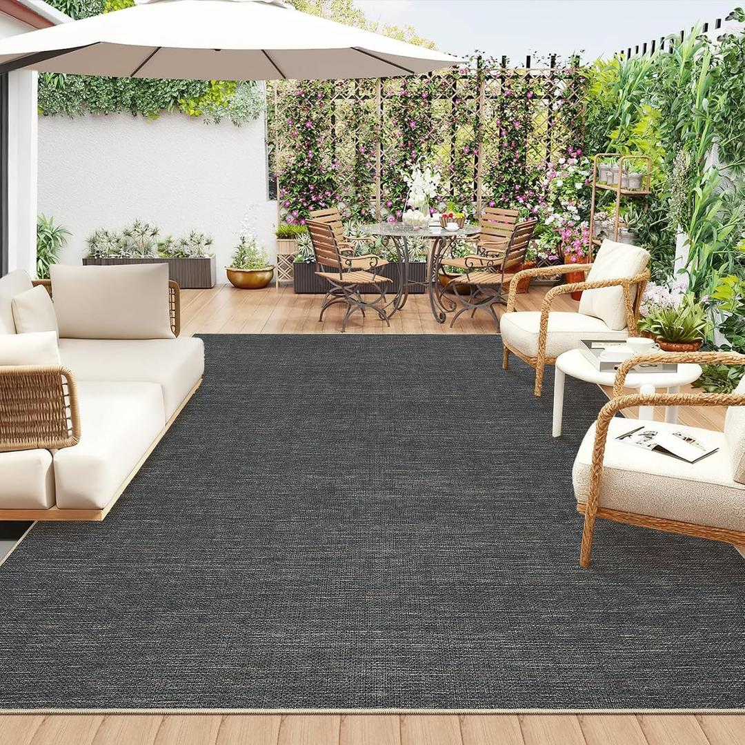 9x12 Large Area Rug for Living Room Modern Solid Grey Indoor Outdoor Rugs Non Slip Low Pile Neutral Patio Easy Jute Outdoor Rugs Washable Carpet for Porch Kitchen Bedroom Living Room Backyard, Grey