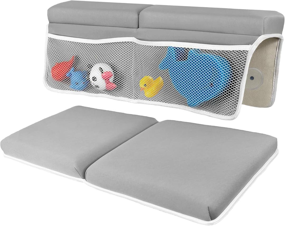 Baby Bath Kneeler and Elbow Rest Pad Set - Non-Slip Quick Dry Bath Kneeling Pad and Bath Elbow Rest Pad with Pockets for Baby Bath Essentials