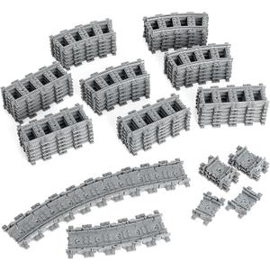 MANNIDOO Classic City Train Tracks, 72 Pieces Railroad Track with 24 Flexible, 24 Curved and 24 Straight Tracks, Train Expansion Accessories Compatible with All Major Brands Train Tracks