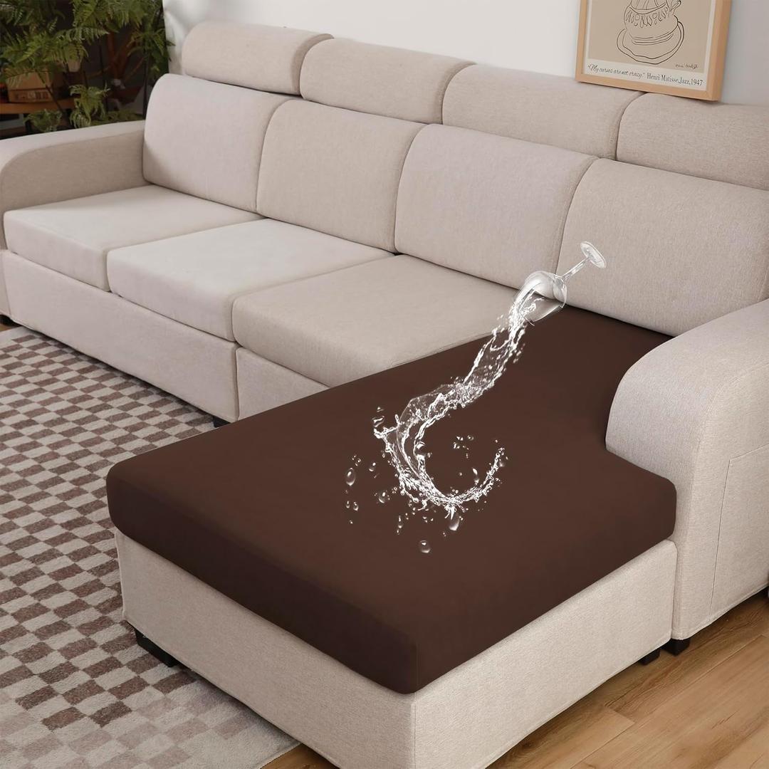 Waterproof Patio Stretch Couch Cushion Covers, Outdoor Cushion Cover Replacement Sectional Sofa Protector, Furniture Slipcovers for Pets, Washable(Chocolate, Chaise Cover)