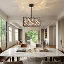 Modern Crystal Chandelier, 6-Light Black Chandeliers for Dining Room with Adjustable Chain, 51 Inch Ceiling Light Fixture for Bedroom, Foyer (Bulbs Not Included)