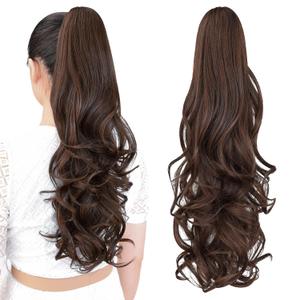 Ponytail extension,22" claw clip hair extensions ponytail Long curly hair Extension Natural Looking Synthetic Hairpiece for Women Medium Brown