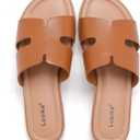 Luoika Women's Wide Width Flat Slides Sandals, Casual Comfortable Summer Beach Shoes Slip on Slide Sandal for Women (Brown), 10XW