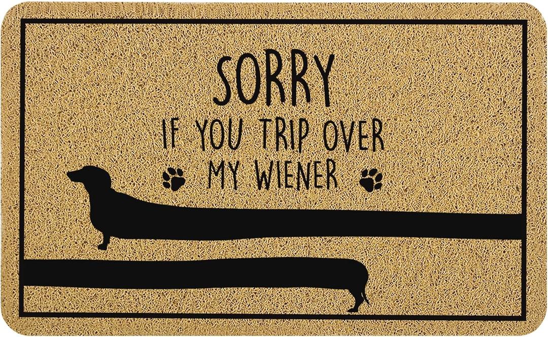 Cabana Bro Dachshund Welcome Door Mat, Sorry If You Trip Over My Wiener Funny Doormat for Front Door Indoor Outdoor Porch Entrance Entryway, Funny Dachshund Welcome Doormat Outside, 17x30 Inches