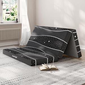 Sweetnight Tri-fold Mattress - 4 Inch Dual-layer Foam Folding Mattress | Removable & Washable 500G Superfine Fiber Cover | Suitable for Camping, RV & Home Use Full (Black)