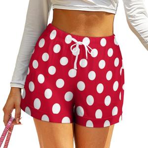 Red and White Polka Dot Womens High Waist Shorts Loose Wide Leg Shorts (XXXL)