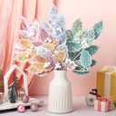 6 Pcs Candy Land Christmas Decorations 13.8'' Pastel Candy Christmas Tree Picks and Sprays Pastel Poinsettia Leaves Stem Pink Yellow Green Blue Macaron Tree Toppers for Wreath Garland Vase