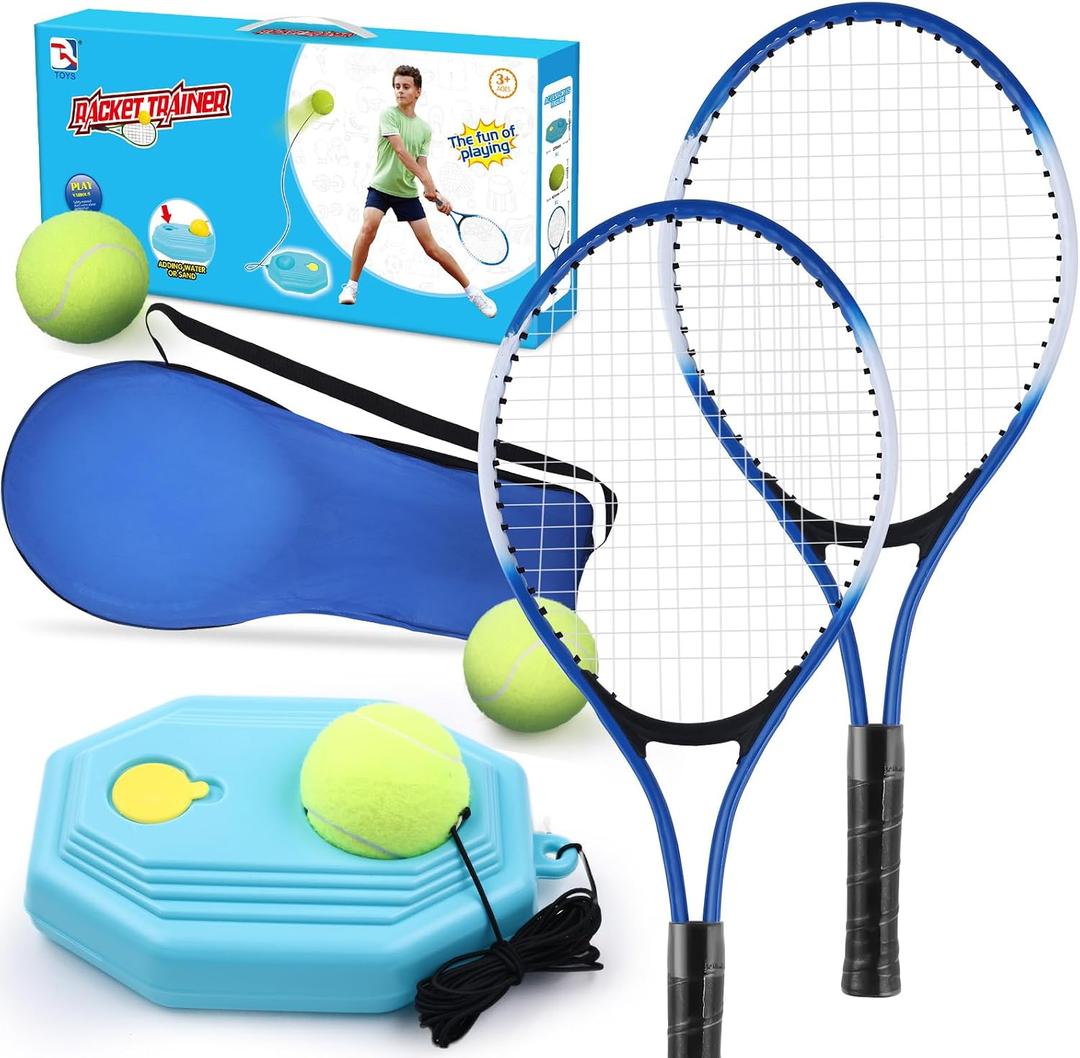 Kids Tennis Rackets Training Set - 7-in-1 Youth Tennis Racket Set, 2 pcs 19″ Rackets,1Tennis Trainer & 2Rebound Balls&1tennis Ball,Tennis Racquet Set for Beginners & Family Activities