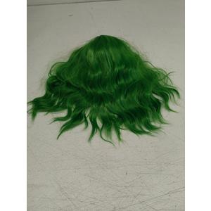 Green Bob Wig - Short Curly Wavy Wig with Bangs, Shoulder Length, Synthetic, Cosplay & Party Wigs, 14 inches