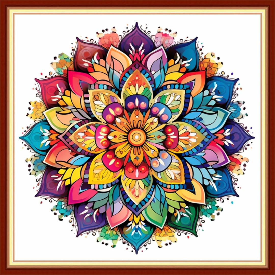 Dooxvey Cross Stitch Kits for Adults Stamped Full Range of Embroidery Starter Kits for Beginners 11CT Printed Cross Stitch Patterns Needlepoint Kits Stamped Crossstitching-Magic Mandala 18x18 inch (ColorKit37)