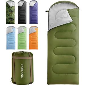 FARLAND Sleeping Bags 30 for Adults Teens Kids with Compression Sack Portable and Lightweight for 3-4 Season Camping, Hiking,Waterproof, Backpacking and Outdoors (Medium(87"x 29.5"), Army green (R Zip))