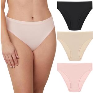 Maidenform Women's Hi-Cut Underwear, Barely There Invisible Look High-Waisted Panty, 3-Pack (Medium, Black/Almond/Sheer Pale Pink)
