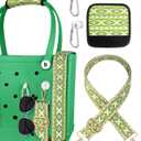 Bag Strap Crossbody for Bogg Bag Accessories - Charms Shoulder Strap Neoprene Luggage Handle Wrap for Suitcase & 2 Key Holders Green Geometry
