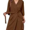 Ekouaer Waffle Robes for Women Bathrobe Lightweight Knee Length 3/4 Sleeve Knit Bath Robes Female Loungewear with Pockets (Large)