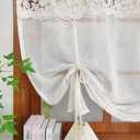 Romantic Floral Tie Up Curtains for Small Window Elegant Lace Balloon Sheer Curtain for Kitchen Bedroom Adjustable Sheer Curtain Valance for Bathroom Rod Pocket, 1 Panel (Beige,W52 L63 inch)
