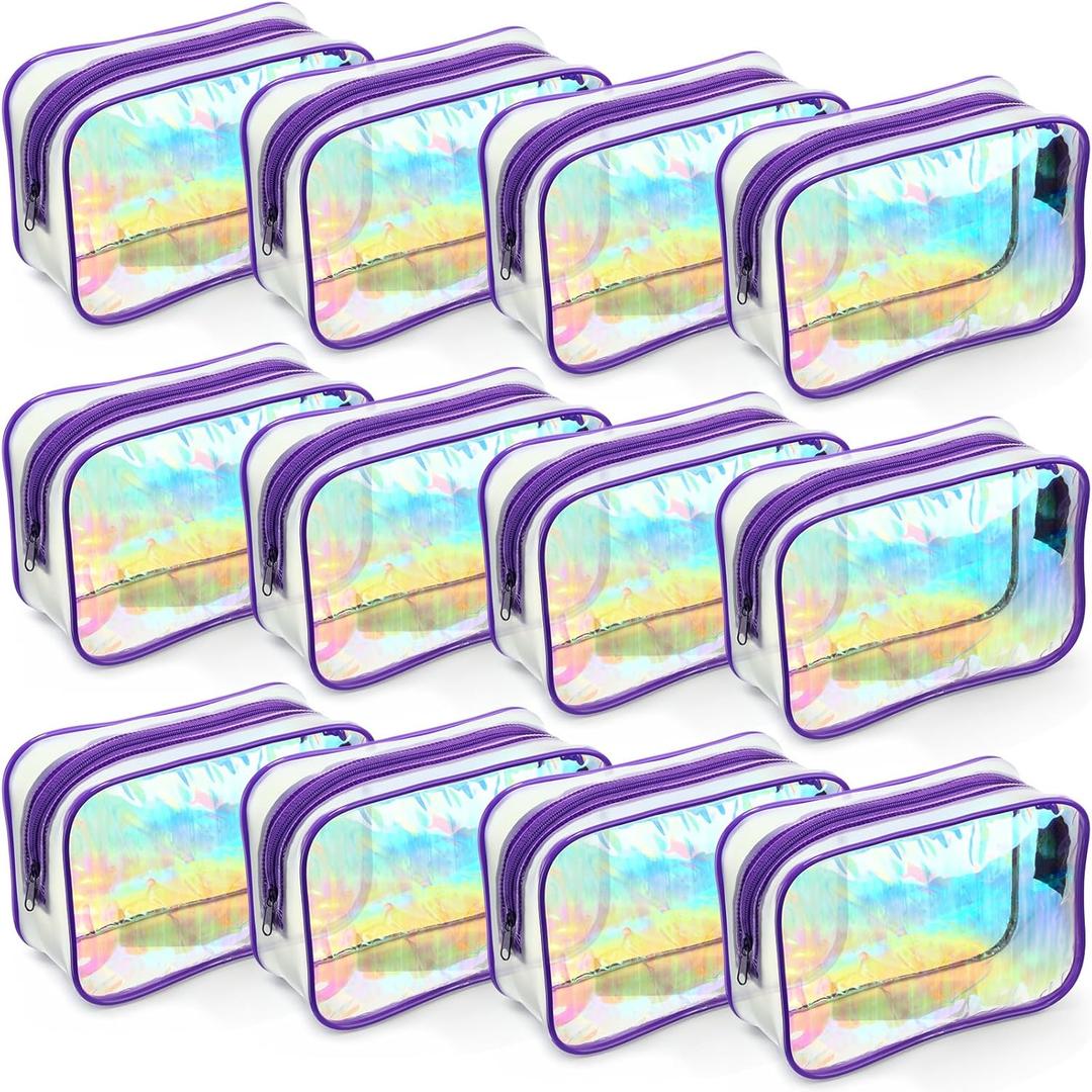 Weewooday 12 Pieces Clear Makeup Bags Cosmetic Storage Bags PVC Zipper Pouches Travel Waterproof Makeup Plastic Case for Women Organizing Toiletries Traveling Bathroom(Small,Dazzling)