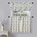 VOGOL Blue Flower Embroidery Kitchen Curtain Tier and Valance Set Decorative Cafe Curtains 36 Inch Long Rod Pocket Drapes for Small Windows, 3 Panels