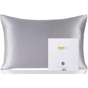 ZIMASILK 100% Pure Mulberry Silk Pillowcase for Hair and Skin Health,Soft and Smooth,Both Sides Premium Grade 6A Silk,600 Thread Count,with Hidden Zipper,1pc (King 20''x36'',Silver Grey)