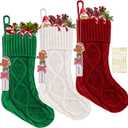 Personalized Christmas Stockings, 18 Inches Hanging Stockings with DIY Gingerbread Man Name Tags, Large Size Knitted Christmas Stockings for Mantels, Xmas Tree Family Holiday Decor-3 Pack-Red, Green, White