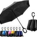 LANBRELLA Umbrella Windproof Compact Travel Umbrella Auto Open Close for Rain (48 INCH, F2.6.Pin Strip Black)